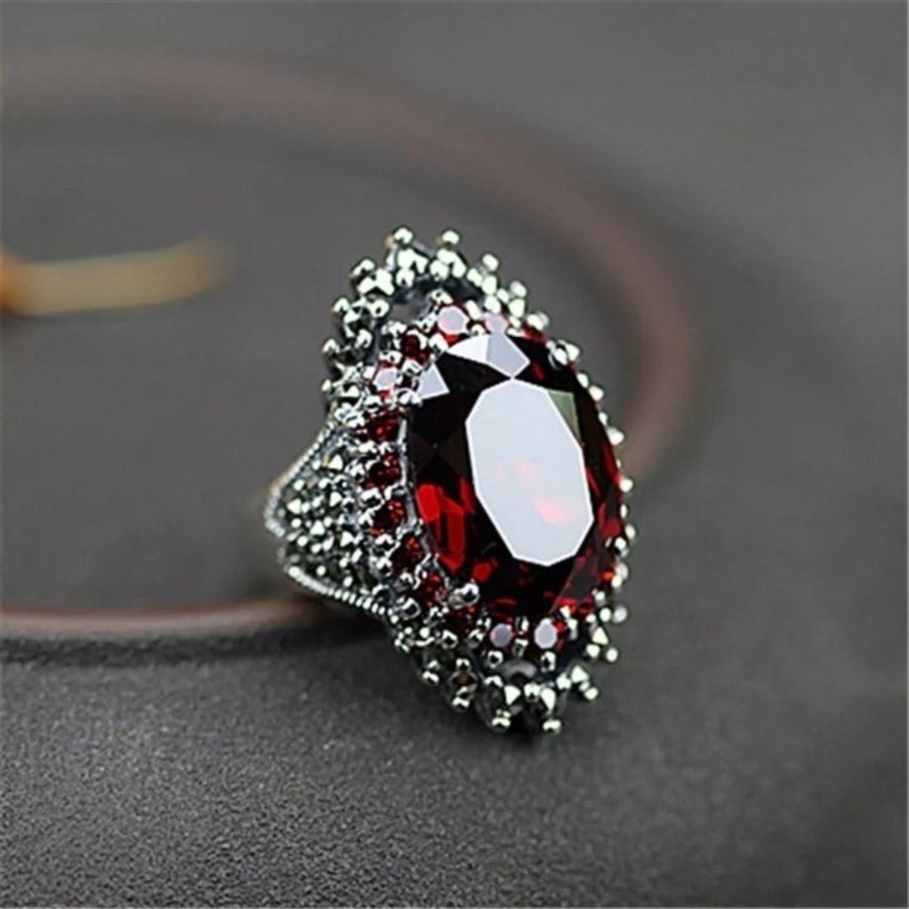 Sterling Silver Red Crystal CZ Ring - Picture 9 of 10